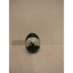 Heavy Glass Lily Flower Paper Weight 3" Tall Egg Shaped Peacock Glassworks Sign